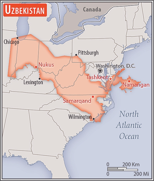 <p>about four times the size of Virginia; slightly larger than California</p>