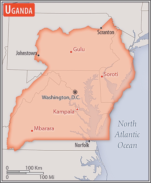 <p>slightly more than two times the size of Pennsylvania; slightly smaller than Oregon</p>