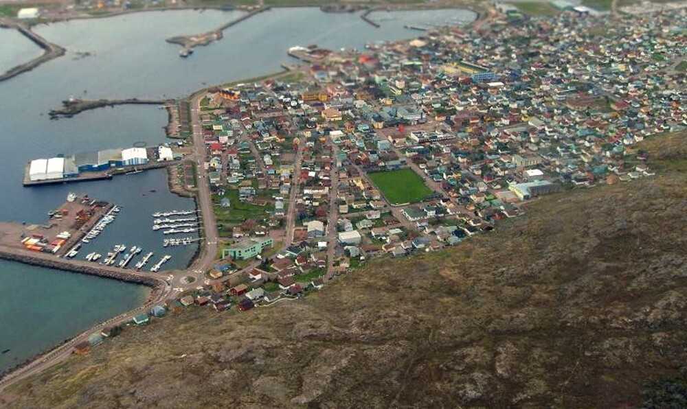 Pictured is an aerial view of Saint-Pierre, the capital of the Saint-Pierre and Miquelon islands, which are located in the North Atlantic Ocean south of Newfoundland, Canada. These islands, along with five smaller ones, have been a self-governing overseas collectivity of France since 2003.