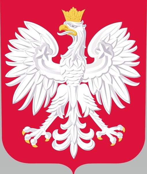 Poland’s coat of arms was designed in 1927 by noted Polish graphic artist and educator Zygmunt Kaminski. The white crowned eagle is the national symbol, and white and red are the national colors, with white representing purity and truth and red symbolizing courage and the blood shed for freedom.