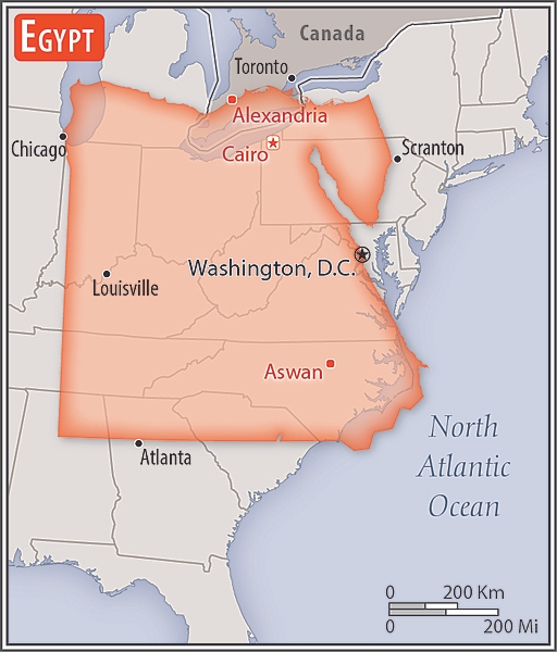 <p>more than eight times the size of Ohio; slightly more than three times the size of New Mexico</p>