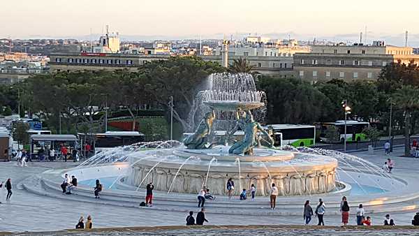The Fountain of the Three Tritons, designed by Vincent Apap, stands outside of the main gate of Malta's capital, Valetta.