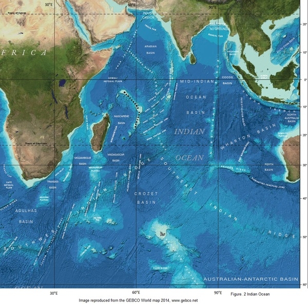 Figure 2. Indian Ocean sea floor
Image reproduced from the GEBCO World map 2014, www.gebco.net