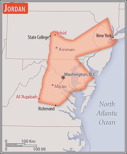 <p>about three-quarters the size of Pennsylvania; slightly smaller than Indiana</p>