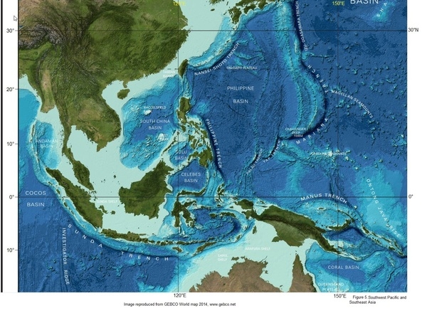 Figure 5. Southwest Pacific Ocean and Southeast Asia
Image produced from the GEBCO World map 2014, www.gebco.net