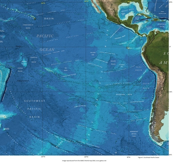 Figure 3: Southeast Pacific sea floor
Image reproduced from the GEBCO World map 2014, www.gebco.net