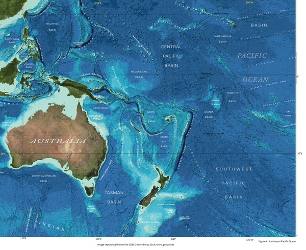 Figure 4: Southwest Pacific sea floor
Image reproduced from the GEBCO World map 2014, www.gebco.net