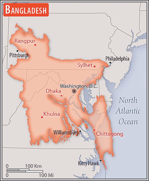 <p>slightly larger than Pennsylvania and New Jersey combined; slightly smaller than Iowa</p>